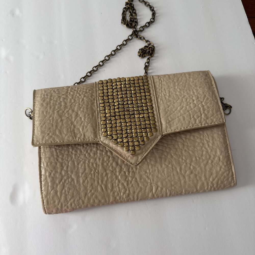 Street‎ Level Tan Studded Faux Leather Crossbody Clutch Bag